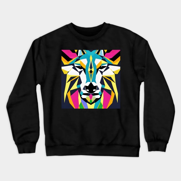 Pop Art Geometric Wolf Face Crewneck Sweatshirt by Chance Two Designs